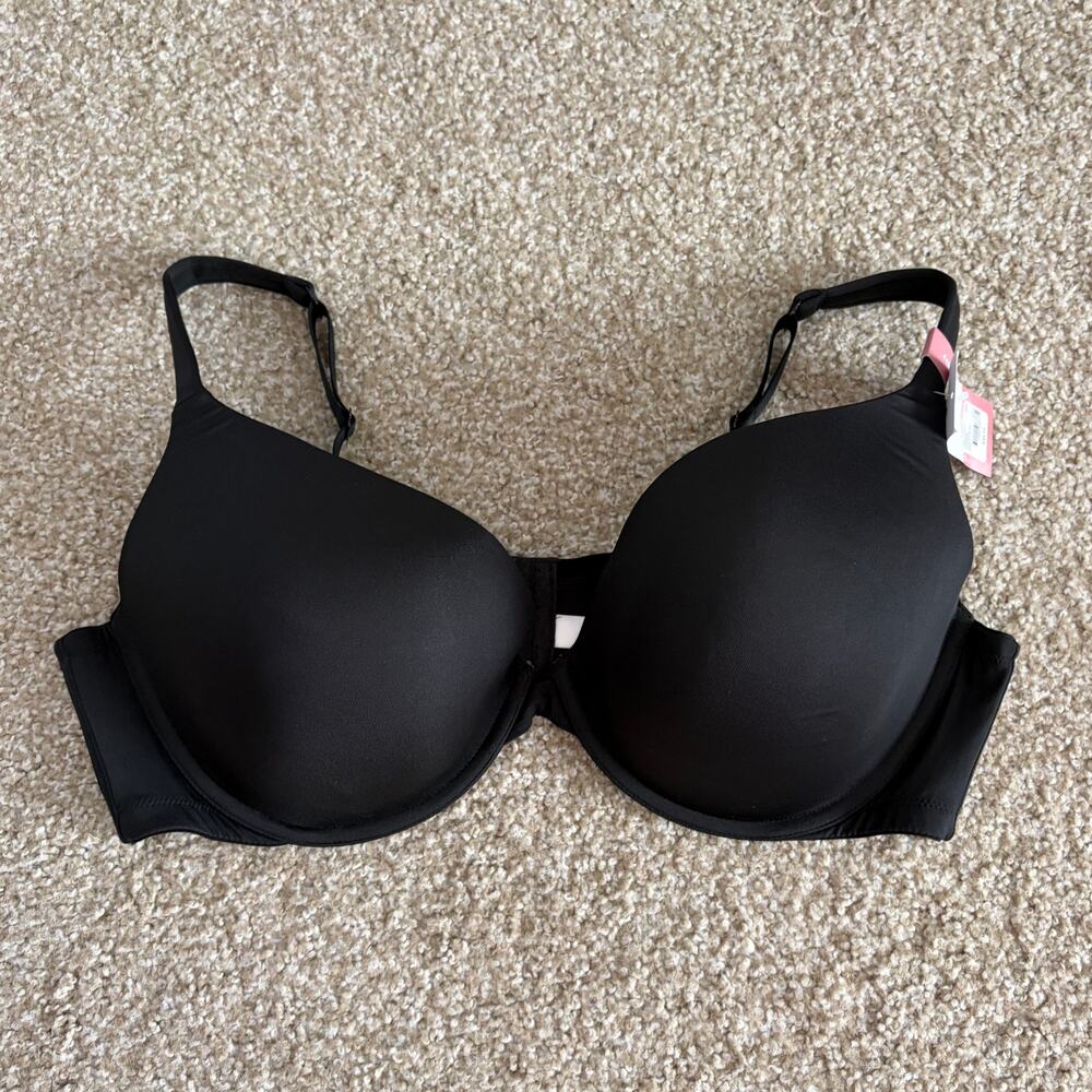 Lane Bryant Cacique Smooth Boost Plunge Underwire Padded Bra Black 44D